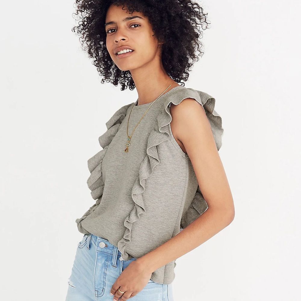 Madewell Light Grey Ruffled Sweater Tank
